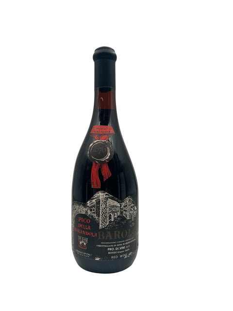 Flaske af Pico della Mirandola Barolo 1976 rødvin med etiket og segl
