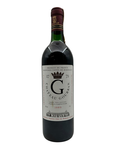 Flaske af Chateau G rødvin fra 1989 med et elegant design